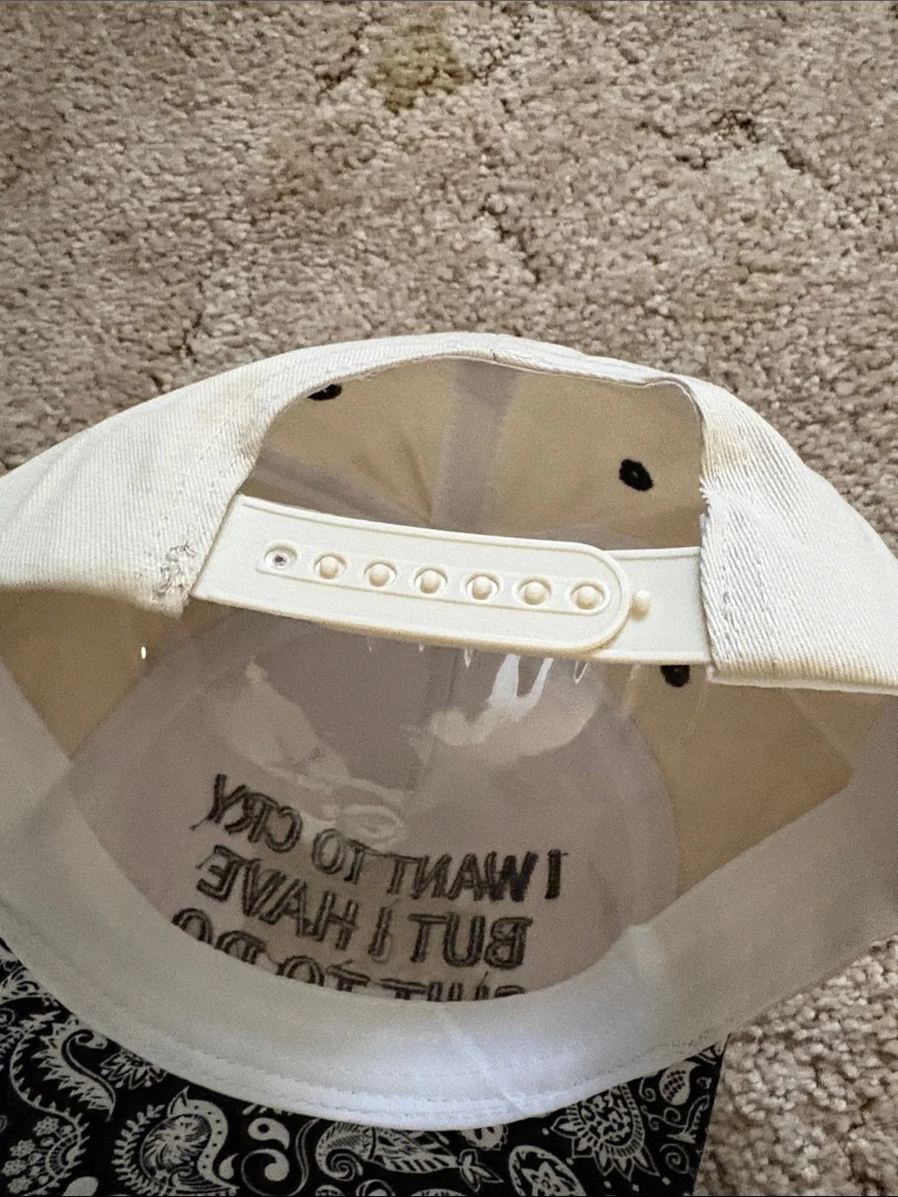 Beige & Black Embroidered Statement Trucker Hat